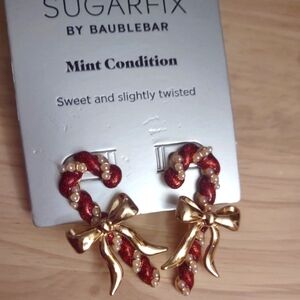 Sugarfix Baublebar Christmas Candy Cane Pearl Gold Y2k Kawaii Earrings